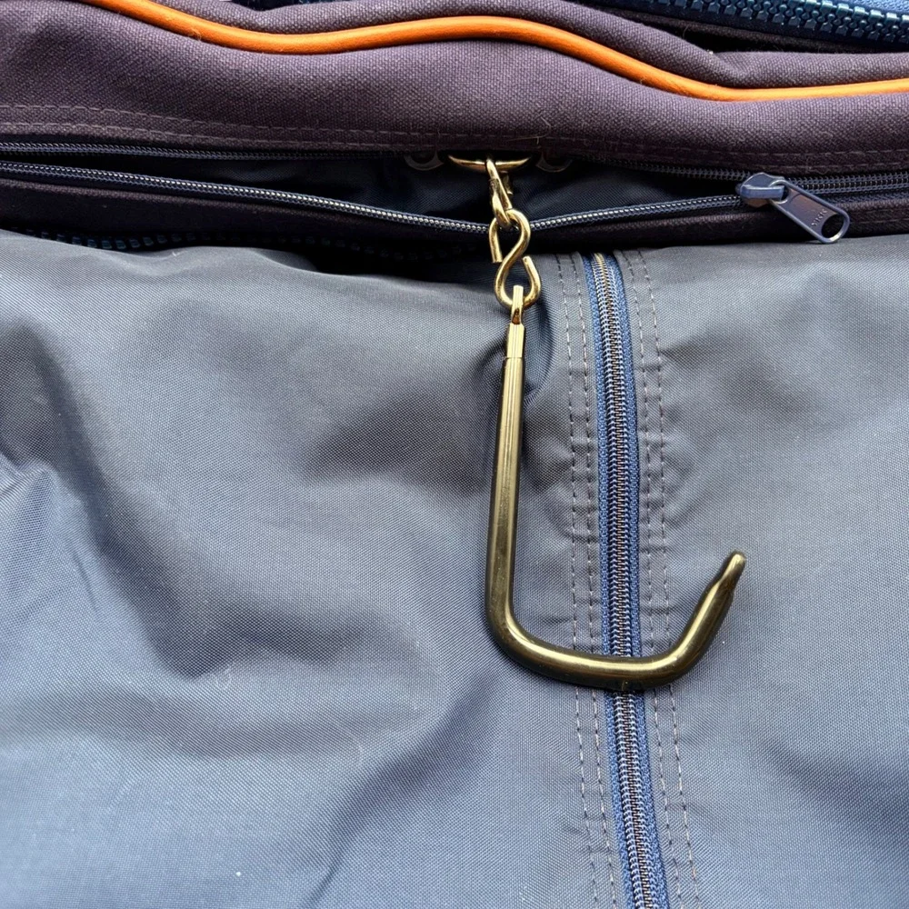 Vintage Lands End Deluxe Square Rigger Navy Canvas Leather Trim Garment Bag